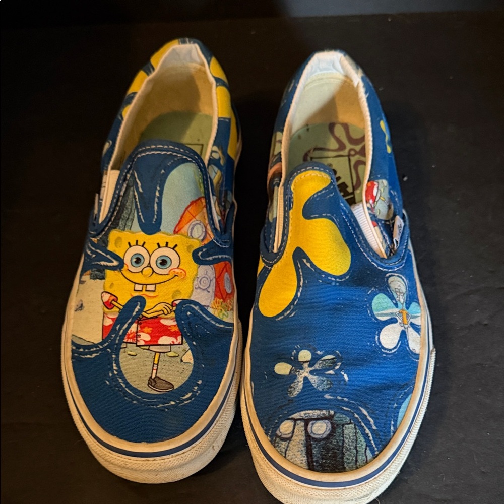 Vans women’s size 9 men’s size 7.5 Blue and Yellow SpongeBob Slip-On Sneakers